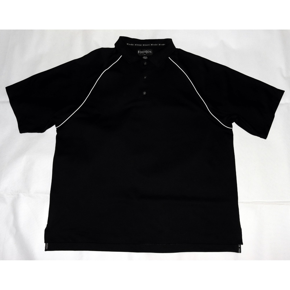 FootJoy Men's Short Sleeve‎ Golf Polo Piping Black Shirt Size Large